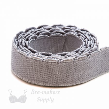 half inch 12 mm firm bra band elastic EB-472 platinum or half inch 12 mm plush back elastic griffin Pantone 17-5102 from Bra-Makers Supply 1 metre roll shown