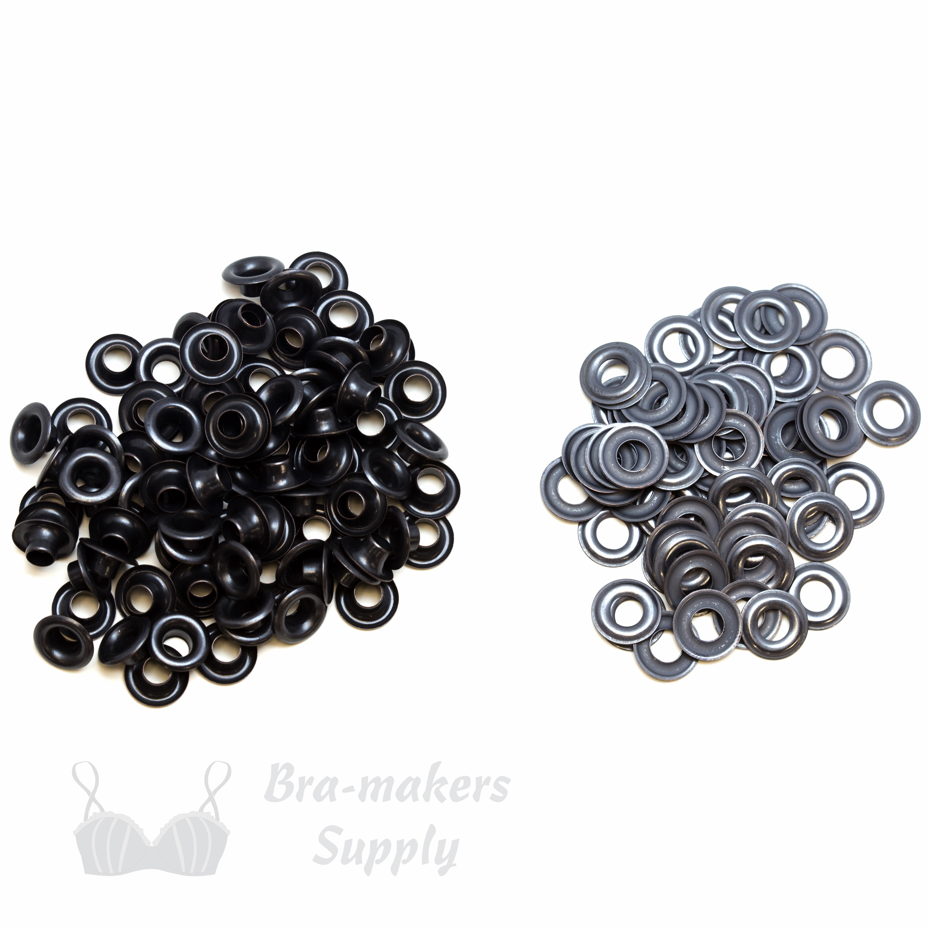 metal corset grommets or two part eyelets BG-00 black from Bra-Makers Supply package of 144 shown