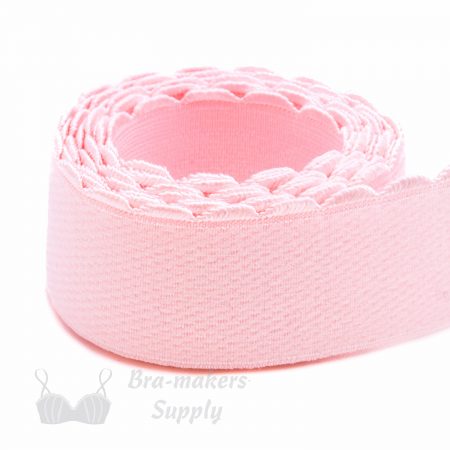 three quarters inch 19 mm firm bra band elastic EB-672 pink or three quarters inch 19 mm plush back elastic pink dogwood Pantone 12-1706 from Bra-Makers Supply 1 metre roll shown