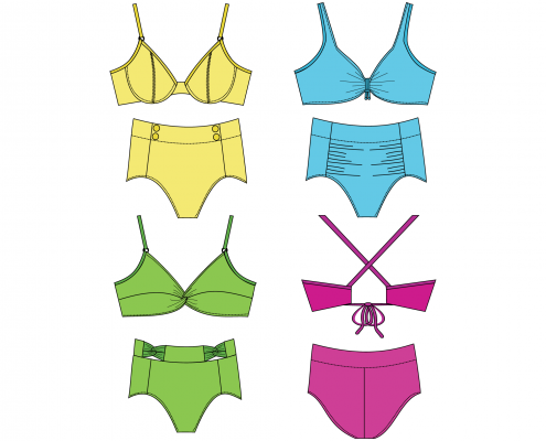 three sisters bikini pattern PB-3009 from Bra-Makers Supply line drawing shown