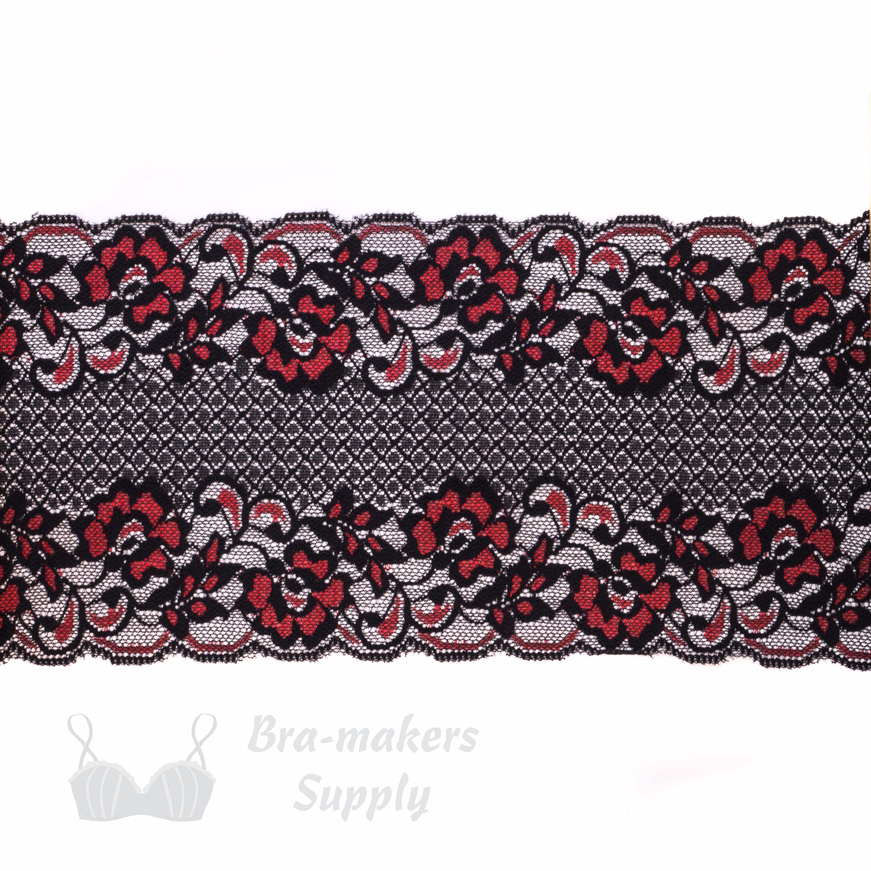 Five Inch Dark Red Black Floral Stretch Lace - Bra-Makers Supply