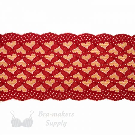 stretch laces - 5 inch - 13 cm five inch gold red hearts stretch lace LS-63 4729 from Bra-Makers Supply