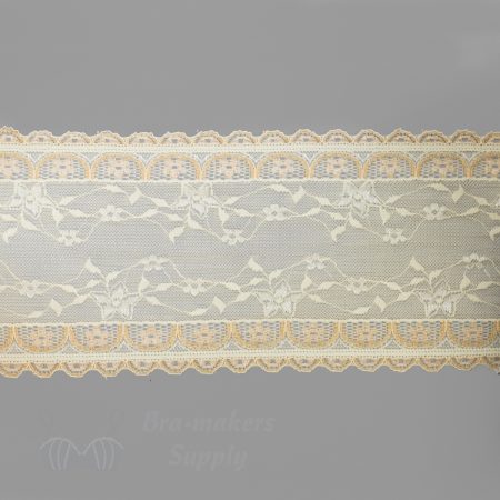 stretch laces - 5 inch - 13 cm five inch ivory apricot scalloped edge stretch lace LS-63 2035 from Bra-Makers Supply