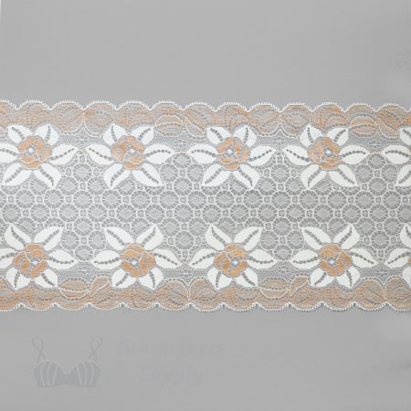 stretch laces - 5 inch - 13 cm five inch ivory copper floral stretch lace LS-63 1529 from Bra-Makers Supply