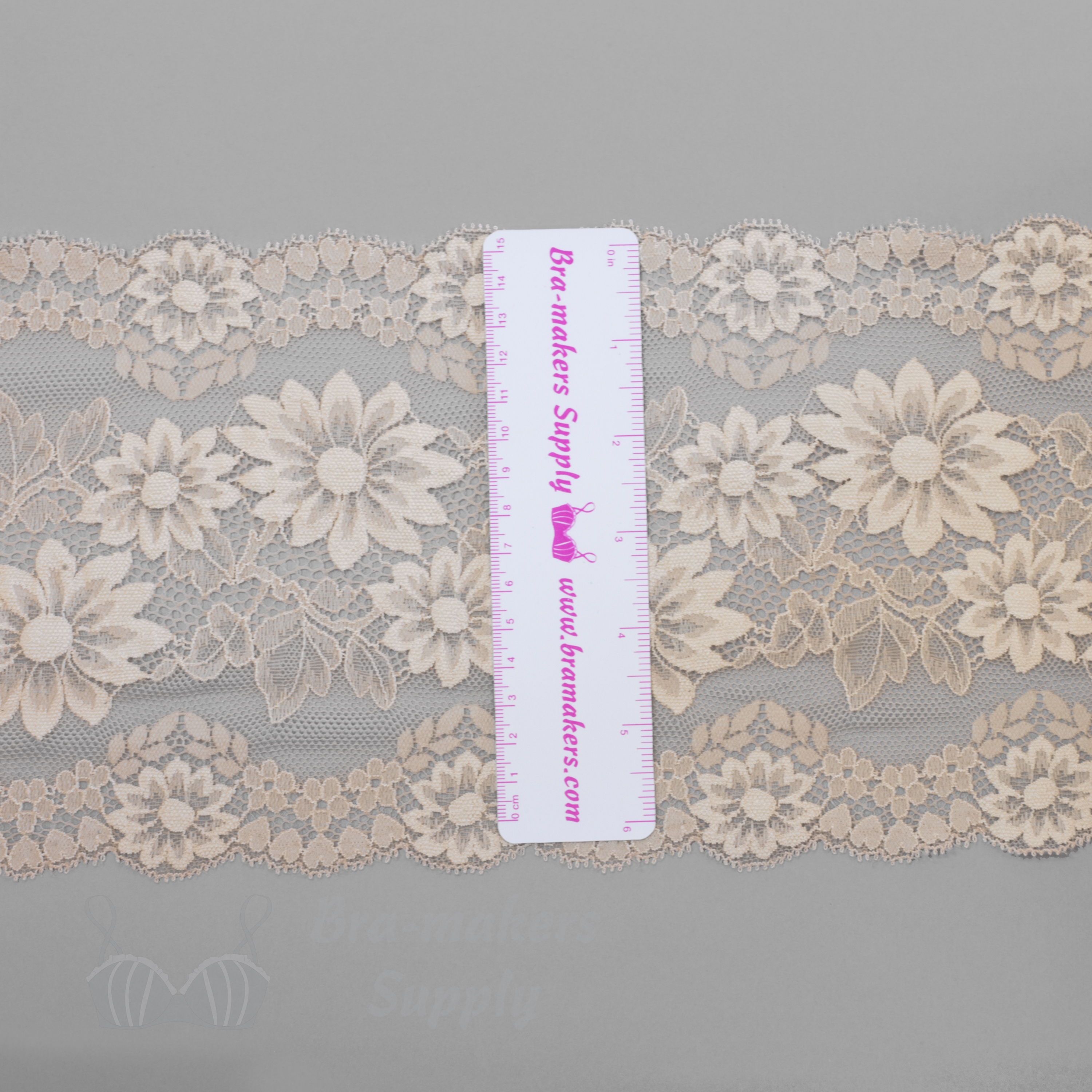Six Inch Beige Floral Scalloped Stretch Lace - Bra-Makers Supply
