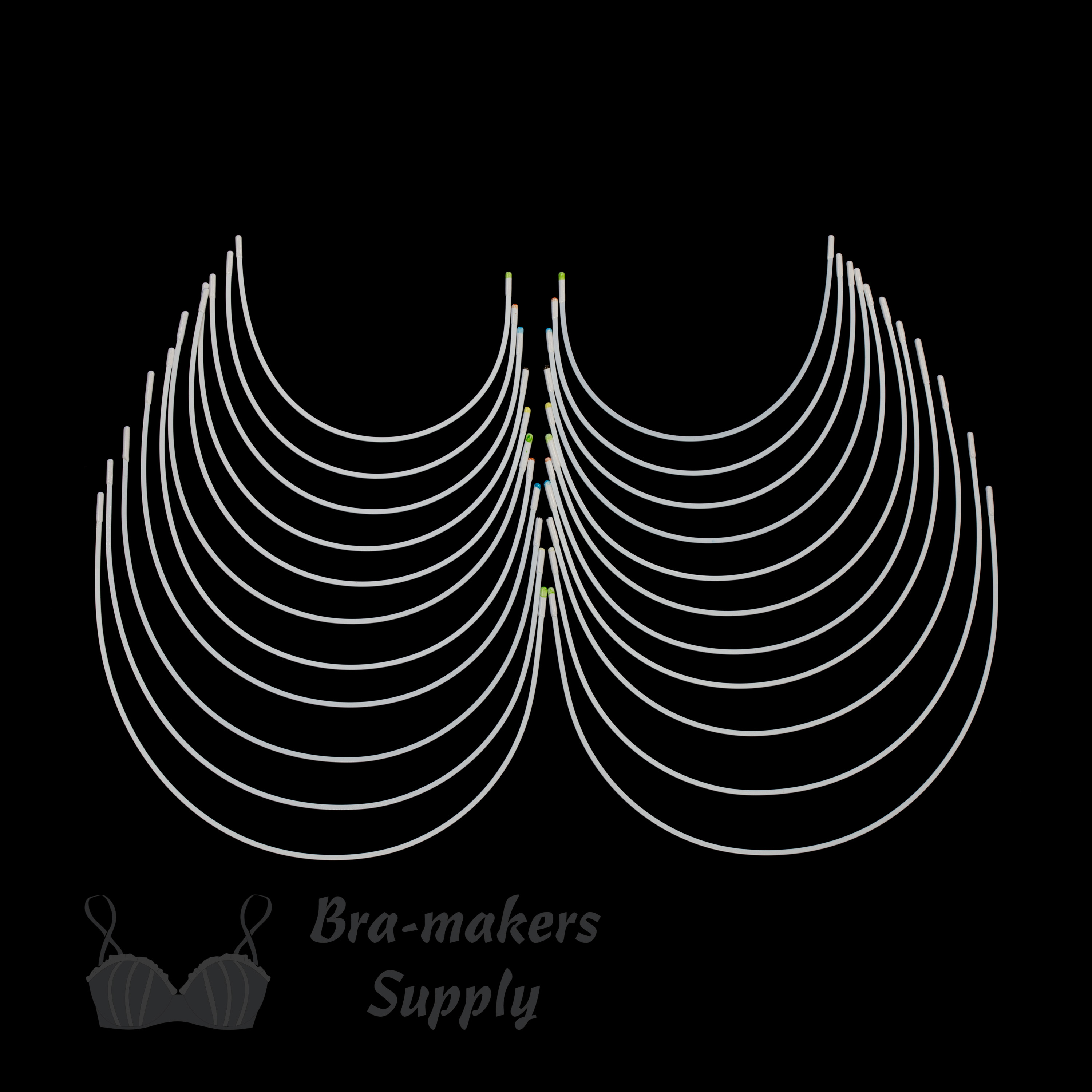 vertical underwire metal bra underwires WV-11 from Bra-Makers Supply complete size set shown