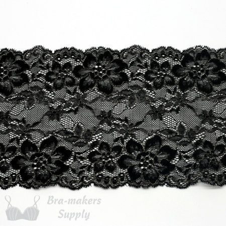 Six Inch Black Floral Stretch Lace with Gold bra-makers supply