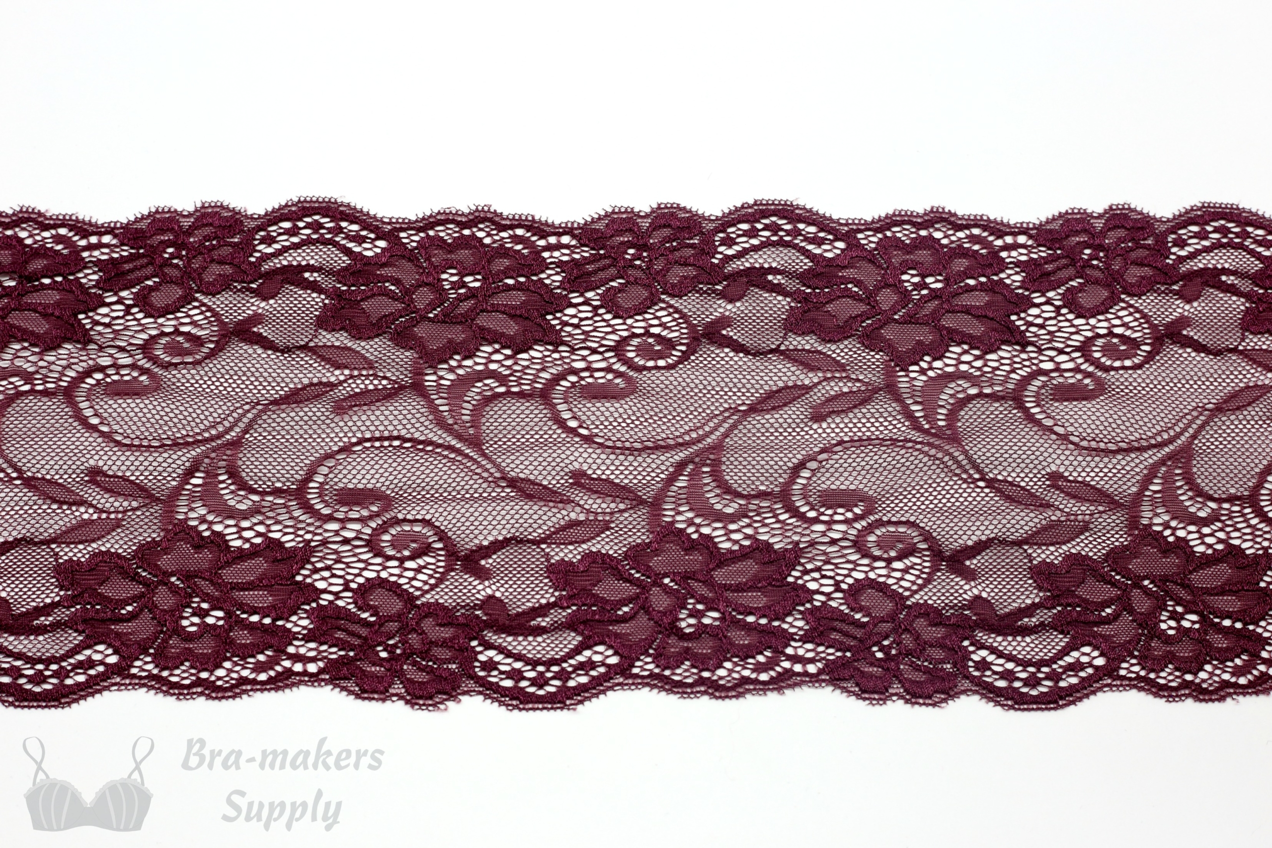 Six Inch Black Cherry Floral Stretch Lace - Bra-Makers Supply