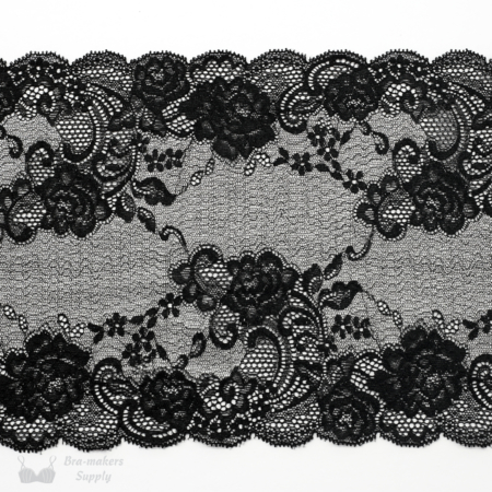Eight Inch Black and Silver Floral Stretch Lace Bra-makers Supply