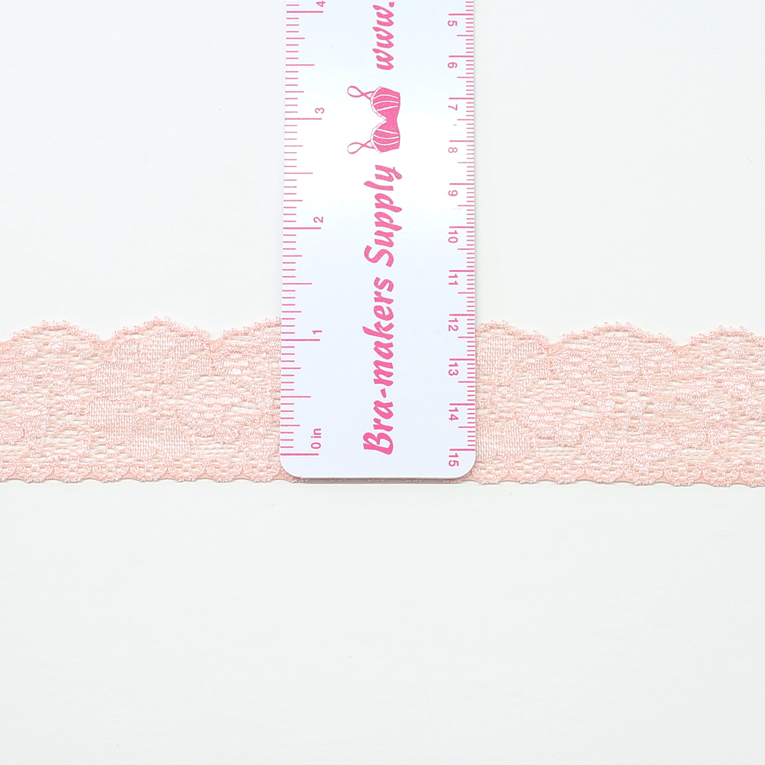 One Inch Pink Rose Stretch Scalloped Lace Trim